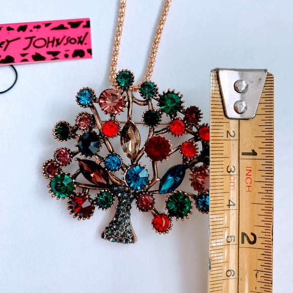Multicolored Crystal Tree Pendant Necklace or Brooche by Betsey Johnson - Picture 2 of 4